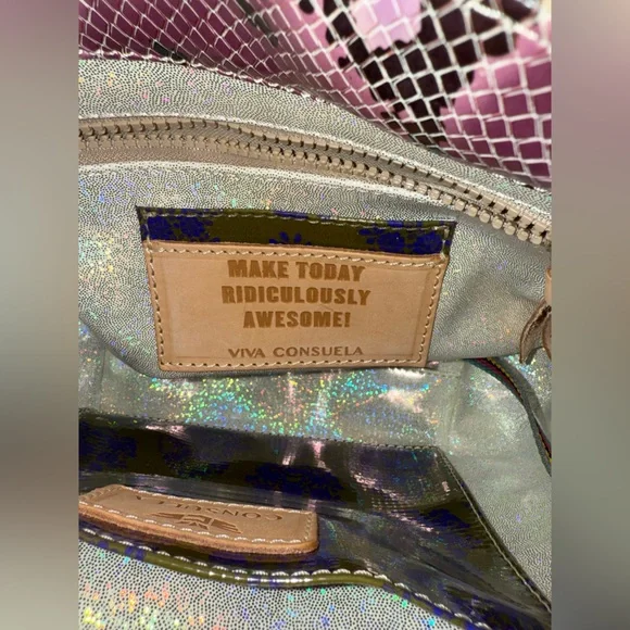 Consuela Crossbody Bag – Pink Python Print & Black Canvas with Rainbow Strap - Picture 6 of 17